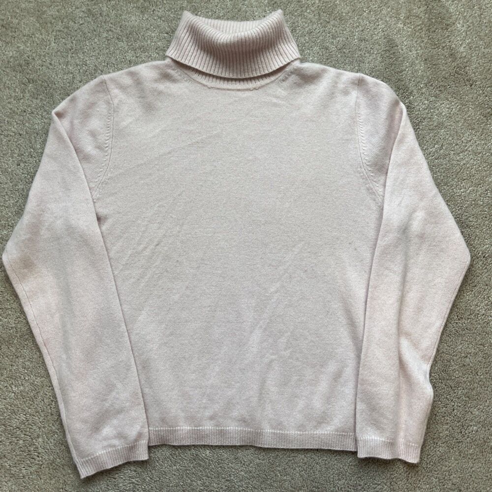 Lord and Taylor 100% Cashmere Turtleneck Sweater Womens Large Baby Pink Luxury